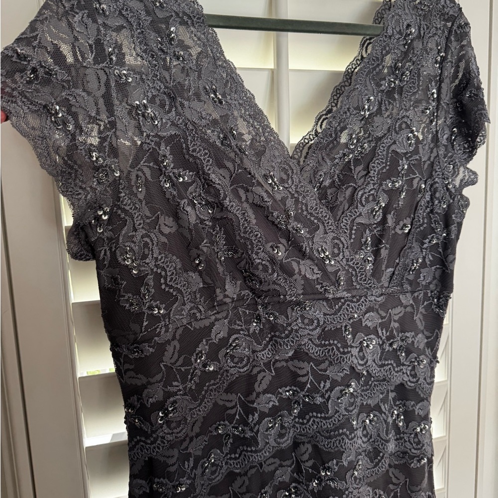 MARINA Charcoal Lace V-Neck Dress